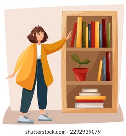 Student with a big pencil. The acquisition of knowledge, achievement of goals in study, at work. Flat student standing pencil. Vector illustration.