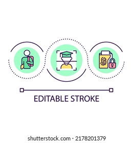 Student Biometric Data Loop Concept Icon. Privacy Protection Abstract Idea Thin Line Illustration. Biometric Technologies In College, School. Isolated Outline Drawing. Editable Stroke. Arial Font Used