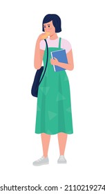 Student biting snack bar semi flat color vector character. Standing figure. Full body person on white. Dinner break isolated modern cartoon style illustration for graphic design and animation