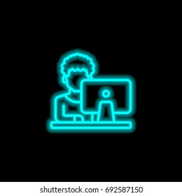 Student blue glowing neon ui ux icon. Glowing sign logo vector