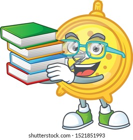 Student with book alarm clock character on white background