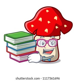 Student with book amanita mushroom mascot cartoon