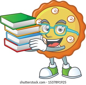 Student with book apple pie cartoon character with mascot