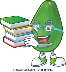 Student with book avocado fresh on white background mascot