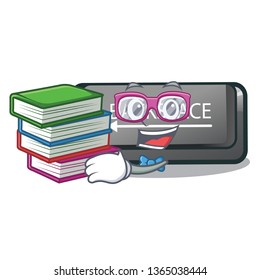 Student with book backspace button on a computer character