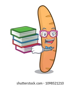 Student with book baguette mascot cartoon style