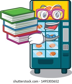 Student with book bakery vending machine in the cartoon