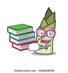 Student with book bamboo shoot mascot cartoon