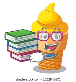 Student with book banana ice cream in cone character