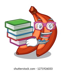 Student with book banana merah in the shape cartoon