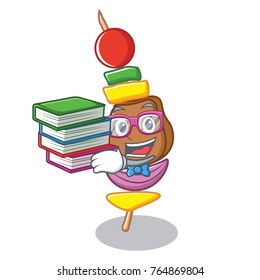 Student with book barbecue character cartoon style