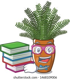Student with book baston stem spreads on cartoon stem