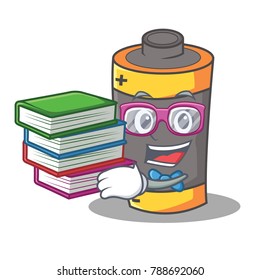 Student with book battery mascot cartoon style