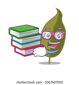 Student with book bay leaf mascot cartoon