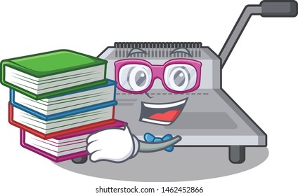 Student with book binding machine a in the character