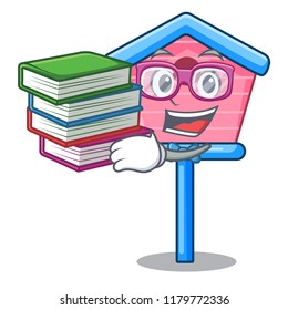 Student with book bird house on a tree cartoon