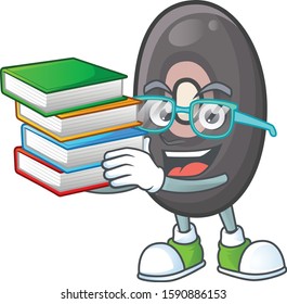 Student with book black beans on mascot cartoon character style