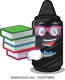 Student with book black crayon isolated in the cartoon