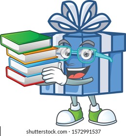 Student with book blue gift box mascot cartoon character style