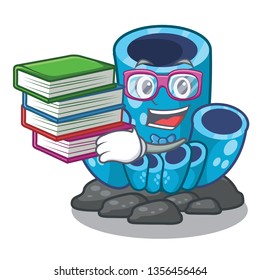 Student with book blue sponge coral under sea cartoon