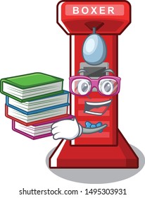 Student with book boxing game machine in cartoon shape