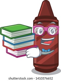 Student with book brown crayon in the cartoon shape