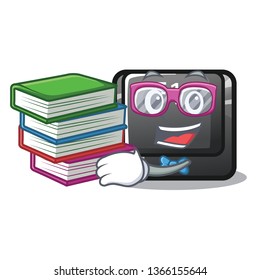 Student with book button f11 on a cartoon computer