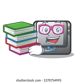 Student with book button I isolated in the cartoon