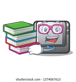 Student with book button L on a game cartoon