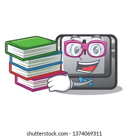 Student with book button M isolated in the cartoon