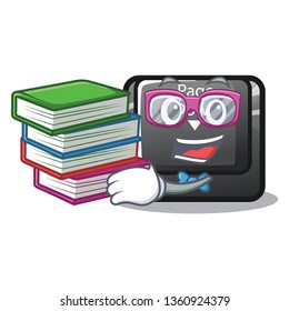 Student with book button page down installed on cartoon