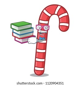 Student with book candy canes mascot cartoon