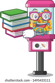 Student with book candy vending machine on the cartoon