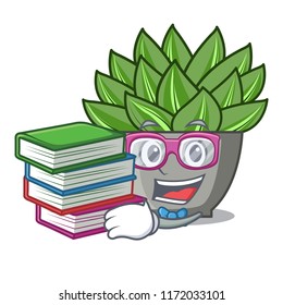 Student with book cartoon echeveria cactus in cactus garden