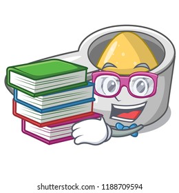 Student with book cartoon medical measuring spoon on pharmacy