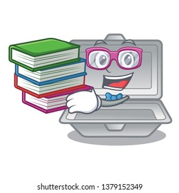 Student with book cartoon open styrofoam above the table