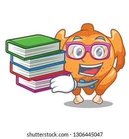 Student with book cartoon roast chicken ready to eat