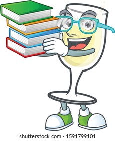 Student with book champagne glass on mascot cartoon character style