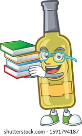 Student with book champagne yellow bottle on mascot cartoon character style