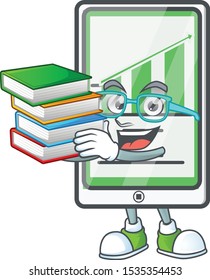 Student with book up chart vertical tablet for progress