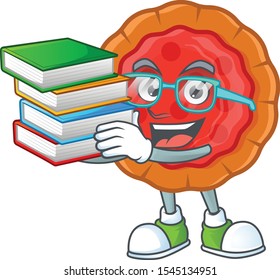 Student with book cherry pie cartoon character with mascot