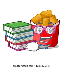Student with book chicken nuggets in a mascot bowl