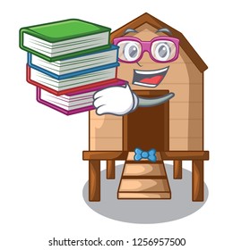 Student With Book Chicken In A Wooden Cartoon Coop