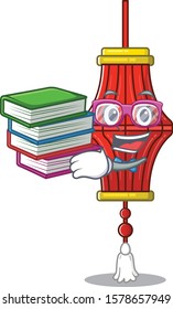 Student with book chinese paper lanterns mascot cartoon character style