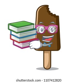 Student with book chocolate ice cream mascot cartoon