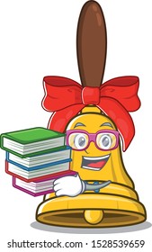Student with book christmas bells in the character shape