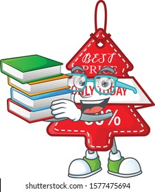 Student with book christmas best price tag mascot cartoon character style