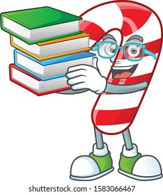 Student with book christmas candy cane mascot cartoon character style