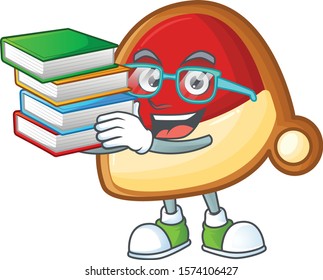 Student with book christmas hat cookies mascot cartoon character style