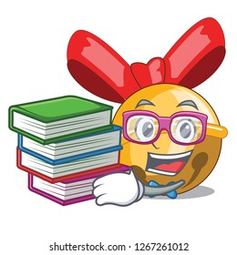 Student with book christmas jinggel bell balls with cartoon